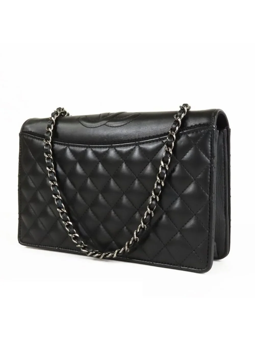 Chanel Quilted Full Flap Chain Black Silver Leather Shoulder Bag